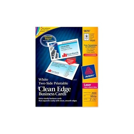 Avery Avery Two-Side Printable Business Card, 2" x 3-1/2", Matte, White, 2000 Cards/Pack 5870